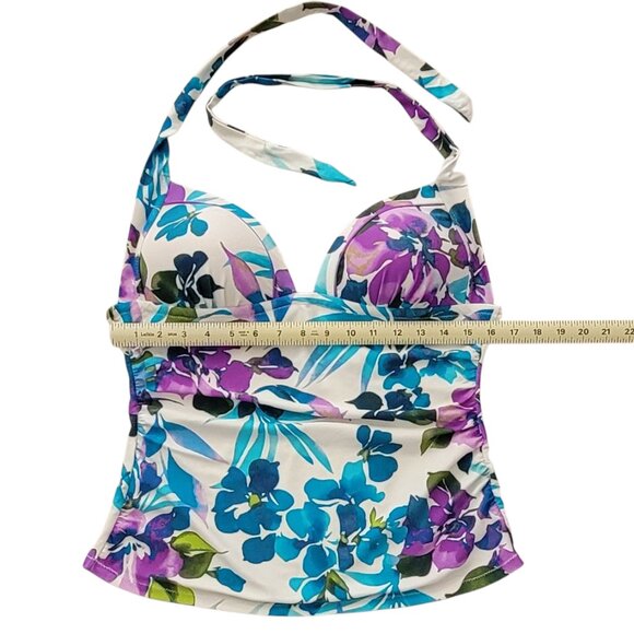 Leilani Floral 2 Piece Tankini Swim Suit Halter Top with Bikini Bottoms Sz 14 - Picture 5 of 11